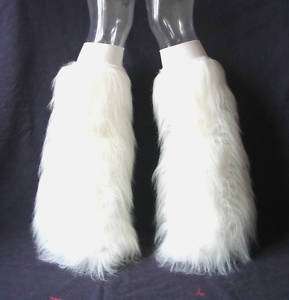 UV WHITE RAVE FLUFFIES FLUFFY LEGWARMERS BOOT COVERS  