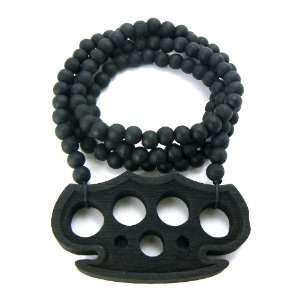  Black Wooden Brass Knuckles Pendant with a 36 Inch Wood 