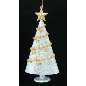  Silver Glitter w/ Gold Stars 6 Christmas Tree Ornament 