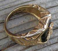 Vintage Mens 14k Yellow Gold Diamond Ring Double Headed Eagle w Navy 