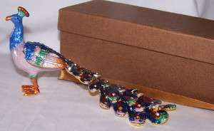 Jeweled Peacock Hinged Trinket Box  