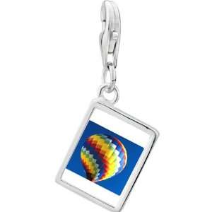  Silver Gold Plated Travel Hot Air Balloon Photo Rectangle Frame Charm