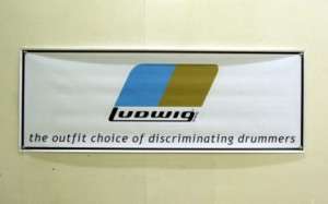 Vintage Ludwig 1970s Drum Badge Logo Banner   White  