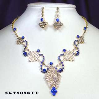 Aqua Blue Crystal Pendant Necklace Earrings Set S1146X  