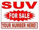SUV For Sale Sign Yard Fence Plastic