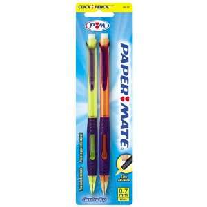 Paper Mate Clickster Grip 0.7 mm Mechanical Pencils, 2 Colored Barrel 