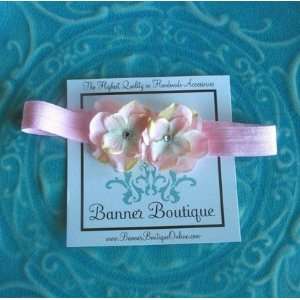 Pink Stretch Headband with Double Sweet Flowers 