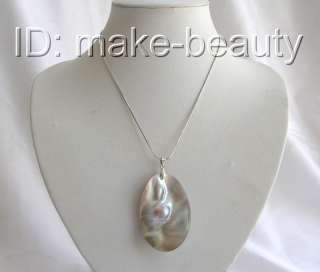   big 55X36mm baroque gray south sea mabe pearl necklace Pendant  