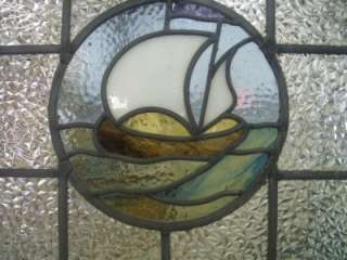OLD ENGLISH Stained Glass Door with 1 Top Panel of Glass Boat Scene 