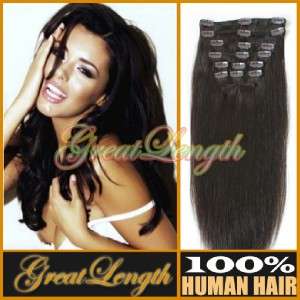20 70g Clip In Human Hair Extensions Darkest Brown #2  