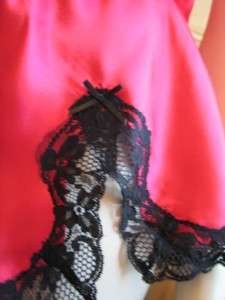 RED SATIN & BLACK LACE CAMI KNICKERS TEDDY SIZE 12  