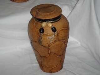   POTS CLAY LEATHER WRAPPED MADE IN MEXICO BEAUTIFULLY DECORATED  