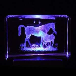 Horses Mother and Child 3D Laser Etched Crystal includes Two Separate 