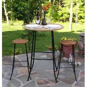   PVC Wicker Indoor Outdoor Bar Table and 2 Stools Set