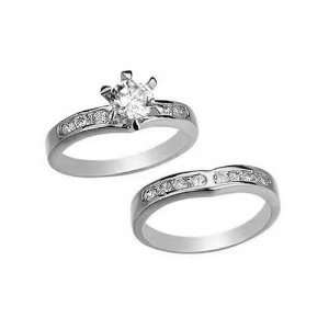   Ring Set  14KT White Gold Filled CZ Wedding Rings set by gemgem