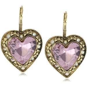 Betsey Johnson Iconic Pink Crystal Large Heart Drop Earrings
