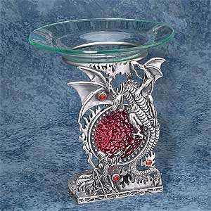  Dragon with Wizard Pewter Base Glass Oil Burner