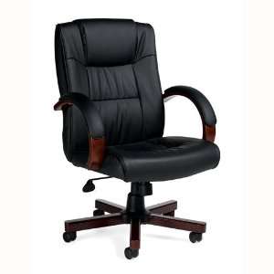  OTG11780B Luxhide* Executive Chair with Wood Arms and Base 