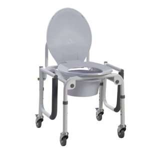  Steel Drop Arm Commode With Wheels & Padded Armrest 