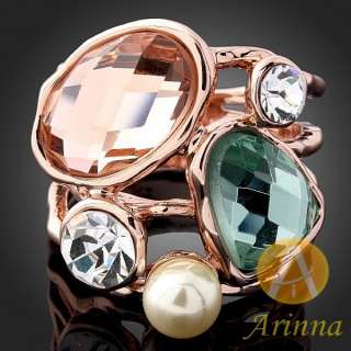 Arinna Swarovski Crystals pearls rose GP fashion Rings  