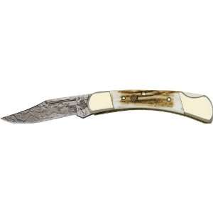  Knives 351DSD Stag/Damascus Lockback Knife with Genuine Deer Stag 