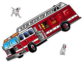LARGE FIRETRUCK Boys Room WALL ACCENT MURAL+DOGS Decor  