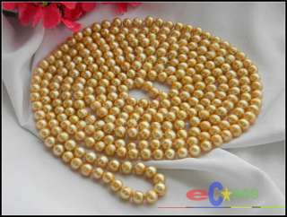 LONG 100 9MM GOLDEN ROUND FRESHWATER PEARL NECKLACE  