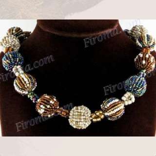 COLORFUL BRONZE PEACOCK BEIGE BEADS 22 LONG necklace  