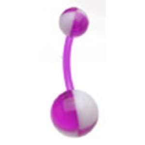 Bioflex Belly Button Navel Ring with Purple and White Hazard Balls Non 