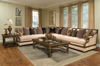 Antiqued Mahogany Classical Italian 3 Pc Sectional Sofa Saveria  