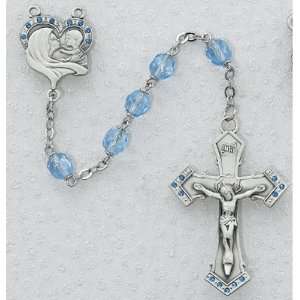 7MM BEAD BLUE BEADS WITH AUSTRIAN STONES ROSARY 