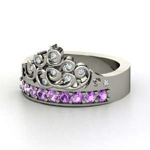  Tiara Ring, 18K White Gold Ring with Amethyst & Diamond Jewelry