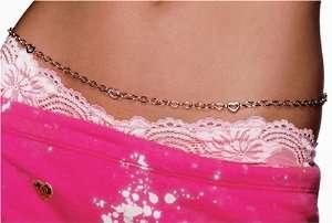  Sterling Silver Belly Chain w/ Crystal Hearts, 43 by 