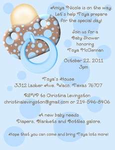   of 10 Blue and Brown Polka Dot Baby Shower invitations With Envelopes