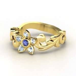   Jasmine Ring, 14K Yellow Gold Ring with Sapphire & Aquamarine Jewelry