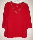 DENIM & CO 3/4 SLEEVE V NECK T SHIRT WITH EMBELLISHED NECKLINE M NEW 