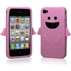 Pink /Cute Smiley Angel Design Silicone Case For Apple iPhone 4+Free 