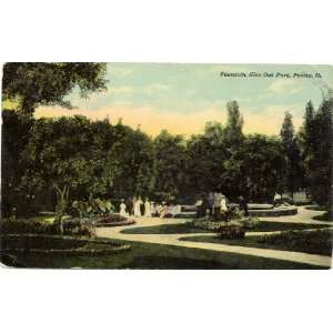 1911 Vintage Postcard   Fountain in Glen Oak Park   Peoria Illinois