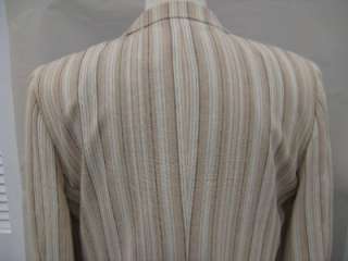   Beige Color with Stripes, 2 Button Linen Blazer with Side Vents