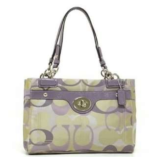 Coach Womens Penelope Optic Signature Carry All Handbag Khaki Lavender 