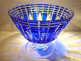 Caesar Crystal Compote Cobalt Blue Cased Cut to Clear Overlay Czech 