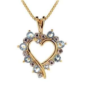    Genuine Blue Topaz Diamond Open Heart Gold Pendant Glitzs Jewelry