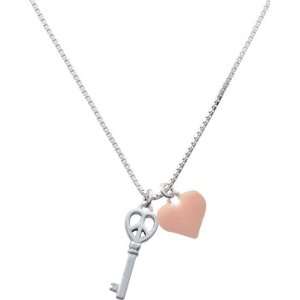   Silver Open Peaceful Heart Key and Pink Heart Charm Necklace Jewelry