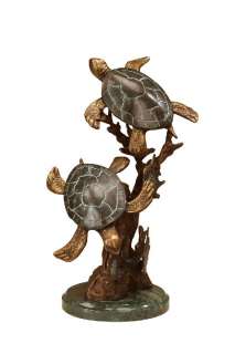 Sea Turtle Duet Bronze Marble Statue Sculpture Coastal  