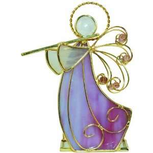   Stained Glass Angel With Flute Votive Candle Holder Musical