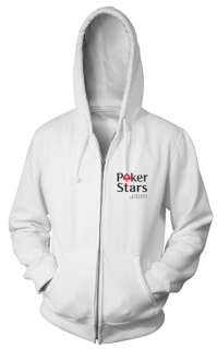 Embroidered Pokerstars White ZIP HOODIE   Pocket  