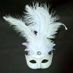  White Masquerade Feather Mask