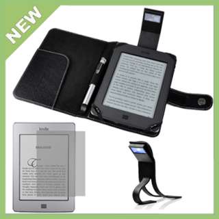 Black Leather Cover Case With Book Light+Protector Film For  