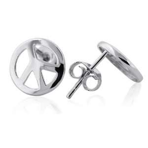  Sterling Silver Peace Sign Stud Earrings Jewelry