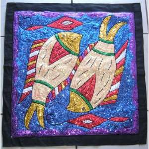  FISH HAITIAN VODOU FLAG WALL TAPESTRY